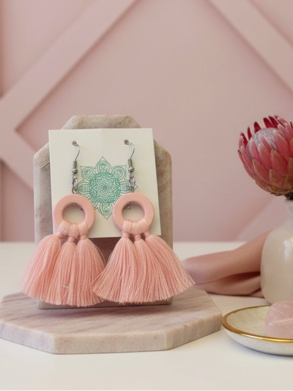 Cute Pink Tassel thread Earrings NEW